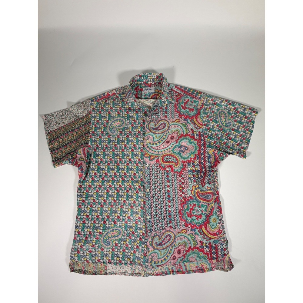 Vintage Serge Azur Paris Men's XL Patchwork Camp Shirt French Resort One Size